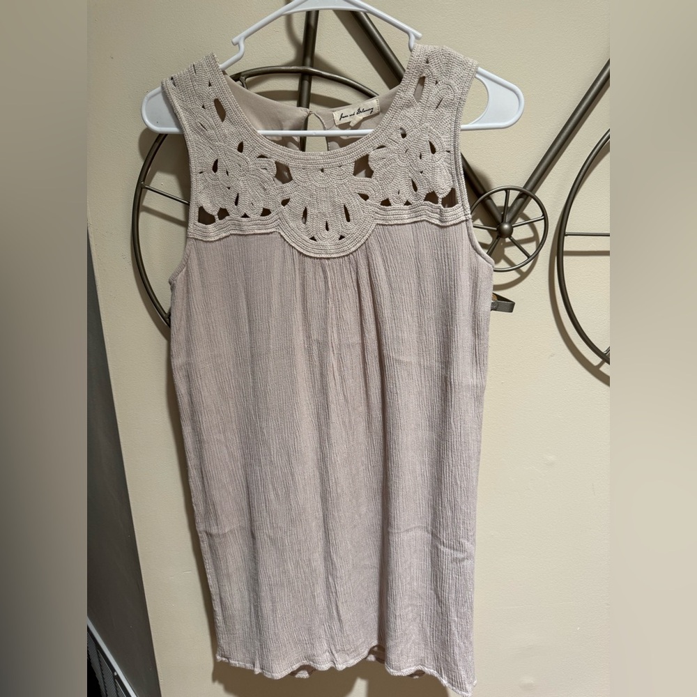 Jane & Delancey Crochet Yoke Sleeveless Sundress - Light Taupe Size XS